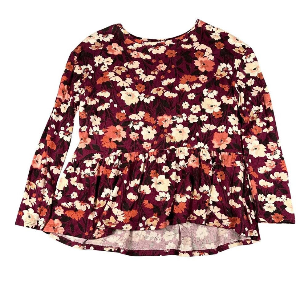 LOFT Outlet Womens MP Floral‎ Peplum Long Sleeve Pullover Super Soft Sweater